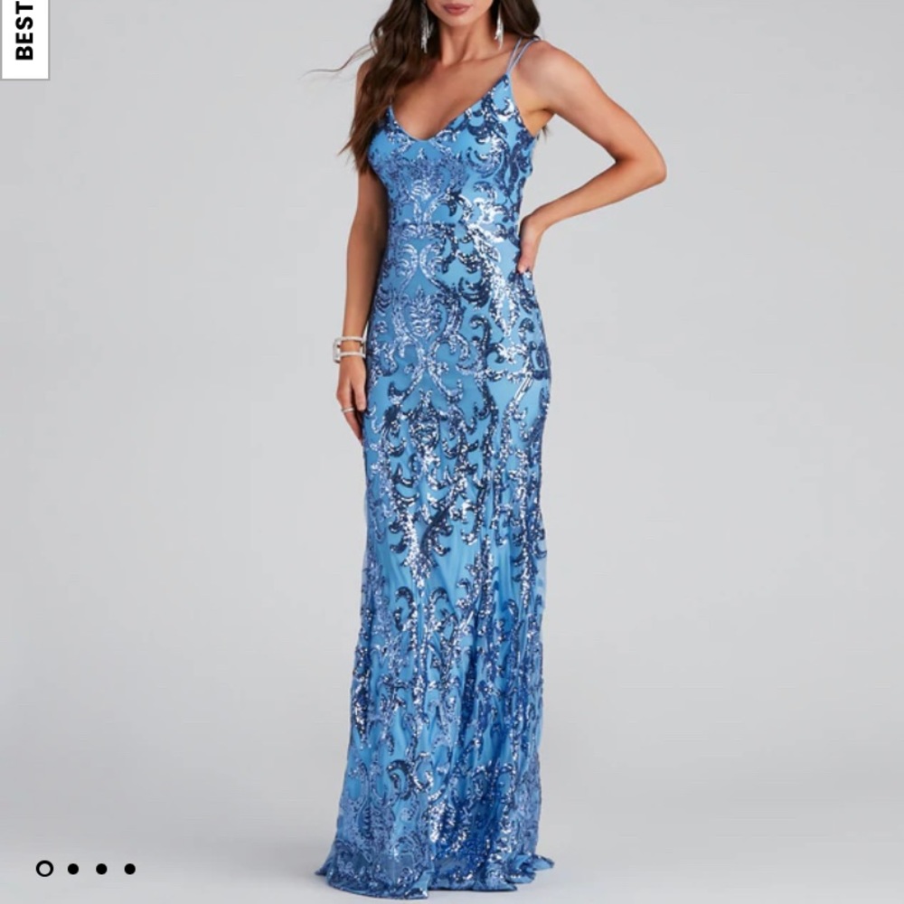 Windsor blue sequin prom dress
